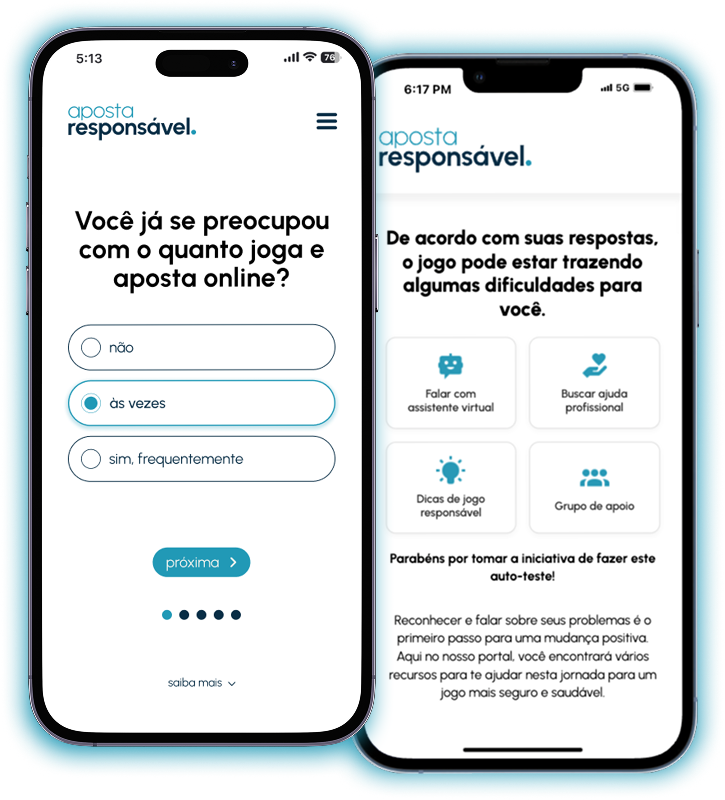 Autoteste Aposta Responsável — questionário e resultados no mobile