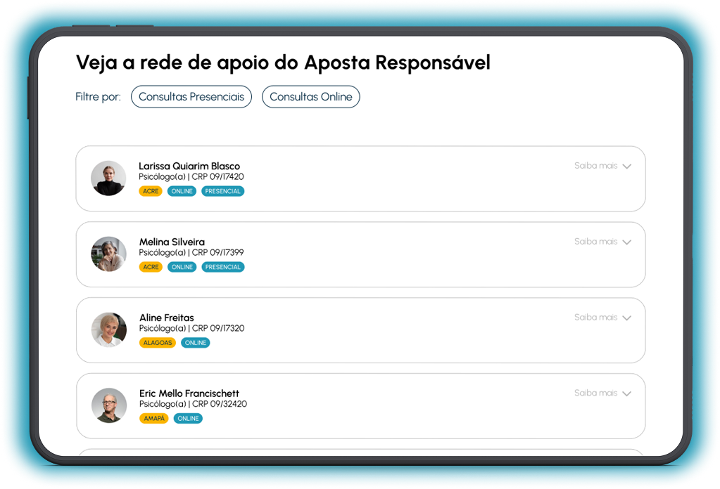 Rede de apoio Aposta Responsável