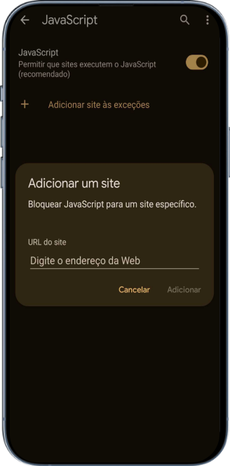 Tela com a opção adicionar exceção