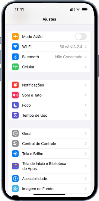 Tela de ajustes do Iphone